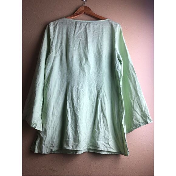 Edward Woman Irish linen lime green TOP Tunic Blouse  size L - Picture 6 of 15